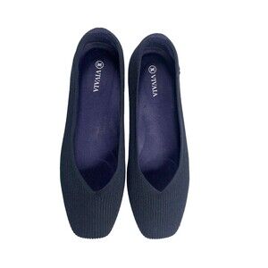 Vivaia Margot Square Toe Ballet Flats Blue Knit Slip On Shoes Size 42 US10.5